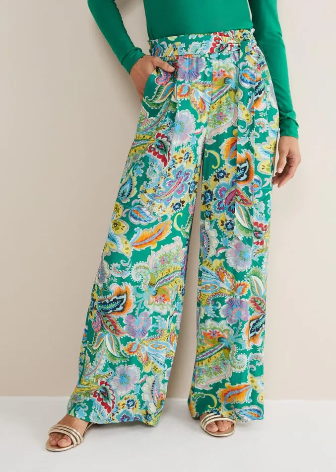 Paisley Wide Leg Trousers Green Multi Women Phase Eight Trousers