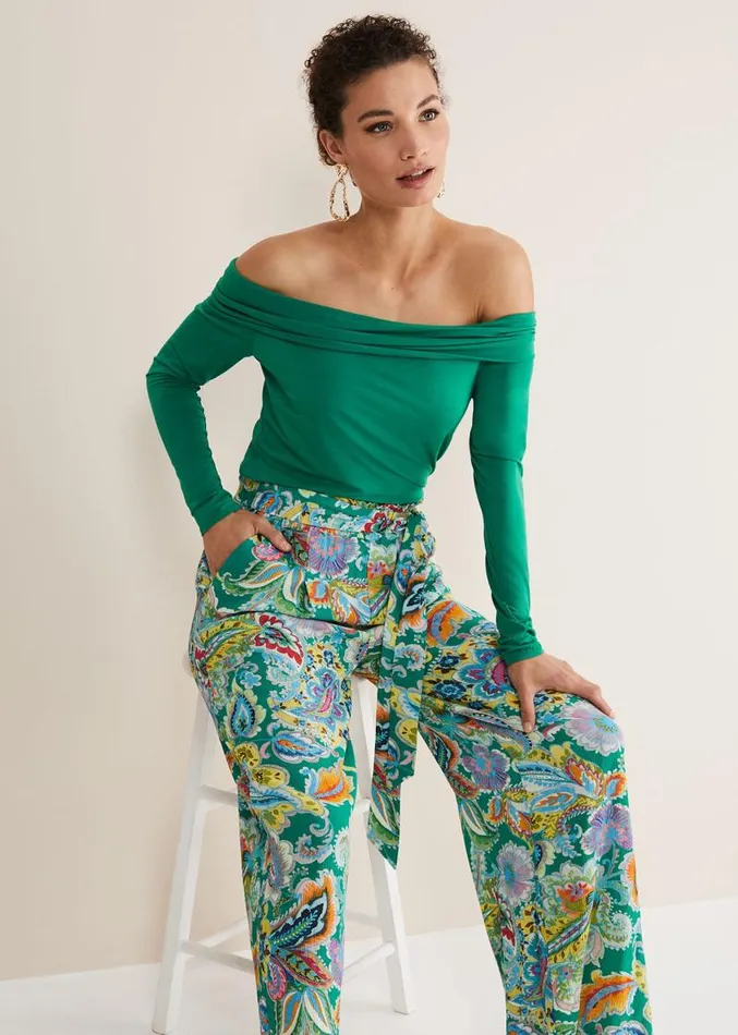 Paisley Wide Leg Trousers Green Multi Women Phase Eight Trousers