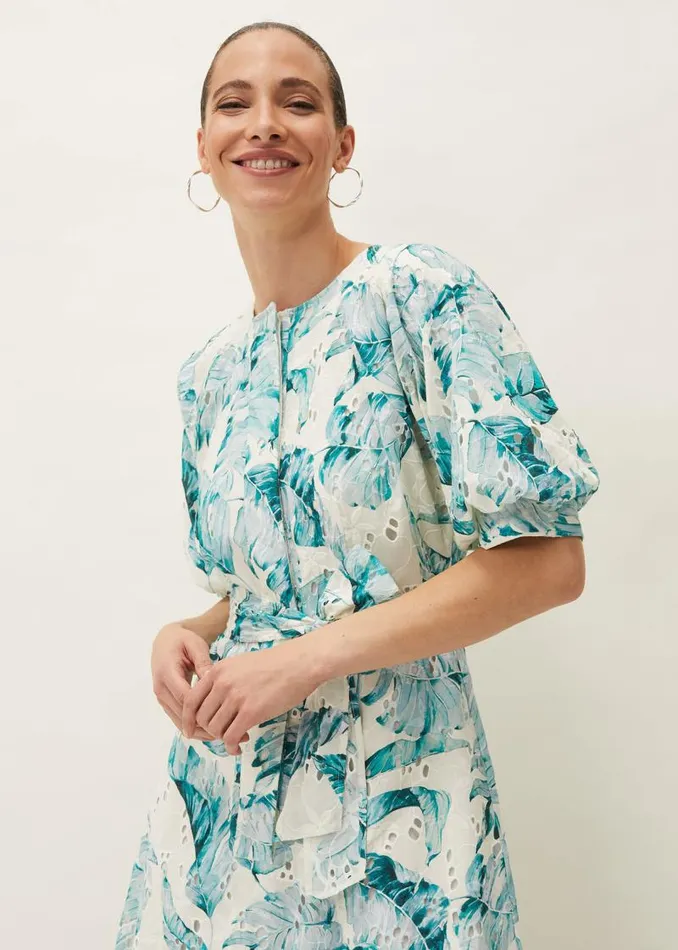 Palms Broderie Anglaise Printed Cotton Dress Aquamarineivory Women Phase Eight Dresses Palms Broderie Anglaise Printed Cotton Dress Aquamarineivory Women Phase Eight Dresses