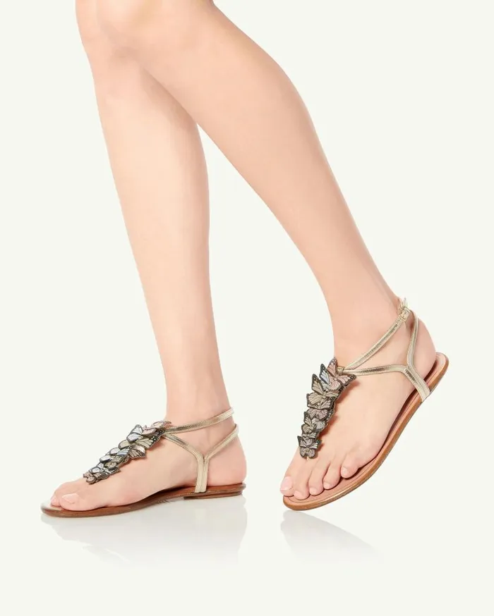 Papillon Sandal Flat Gold Women Aquazzura Flats
