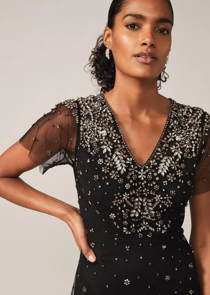 Pascale Jewelled Tulle Dress Black Women Phase Eight Dresses