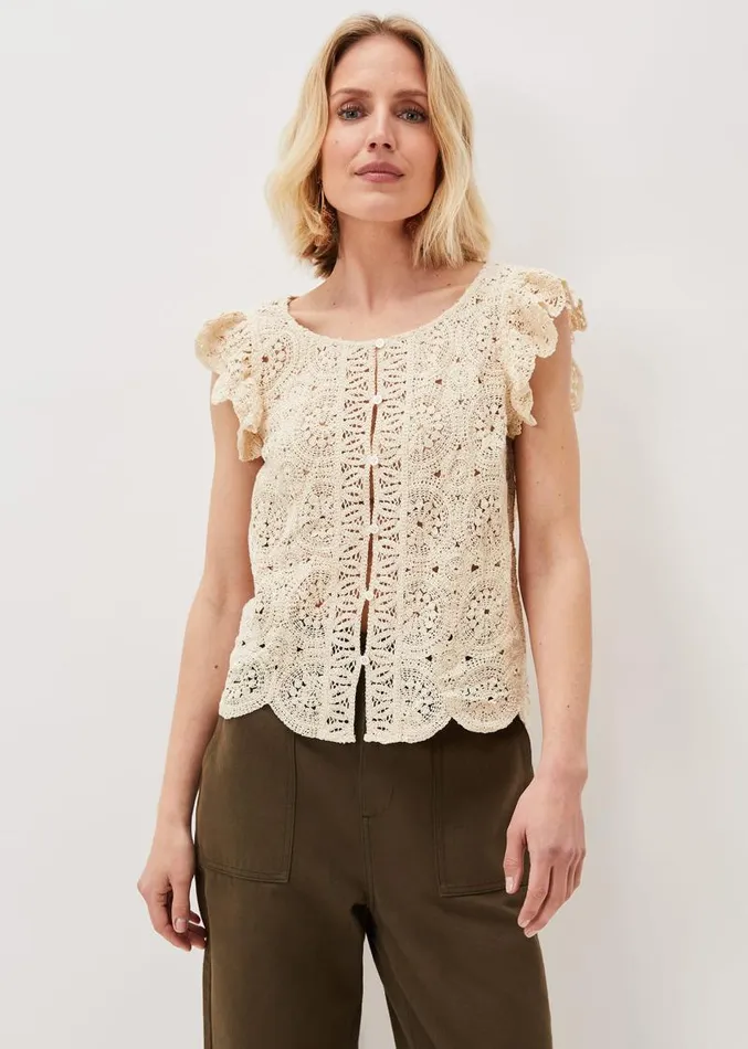 Paulie Crochet Pattern Knit Top Neutral Women Phase Eight Knitwear