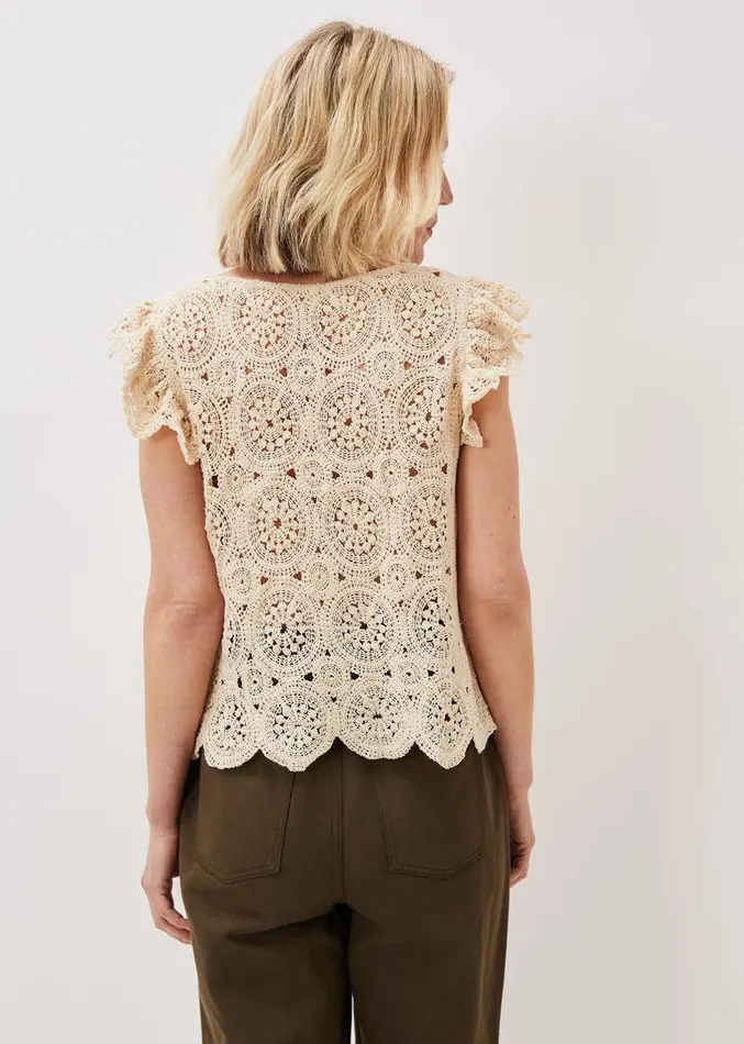 Paulie Crochet Pattern Knit Top Neutral Women Phase Eight Knitwear