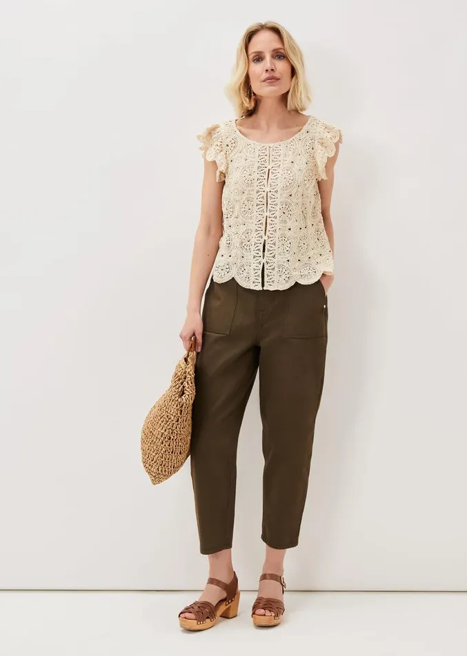 Paulie Crochet Pattern Knit Top Neutral Women Phase Eight Knitwear