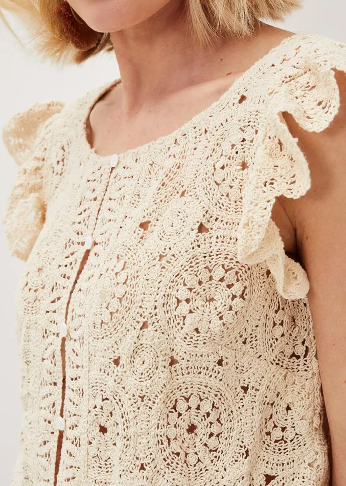 Paulie Crochet Pattern Knit Top Neutral Women Phase Eight Knitwear