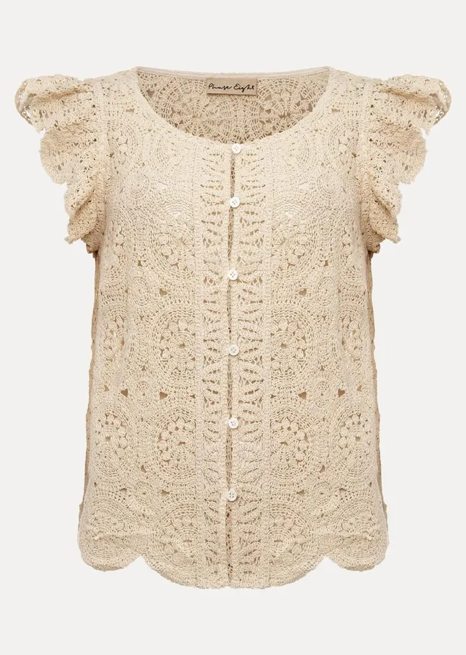 Paulie Crochet Pattern Knit Top Neutral Women Phase Eight Knitwear