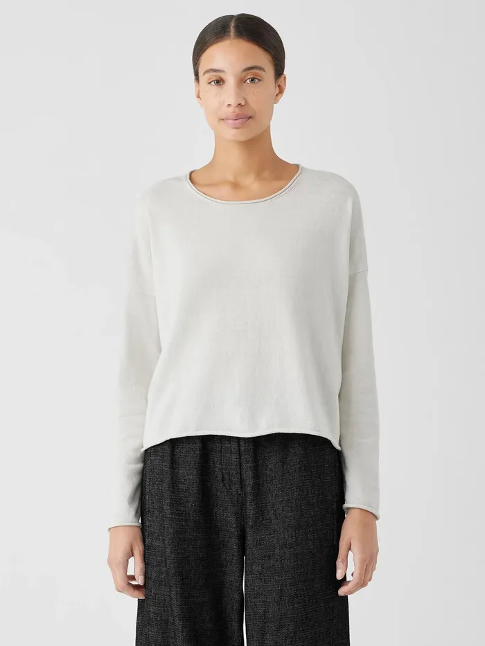 Peruvian Organic Cotton Crepe Crew Neck Top Bone Women Eileen Fisher Sweaters and Cardigans Peruvian Organic Cotton Crepe Crew Neck Top Bone Women Eileen Fisher Sweaters and Cardigans