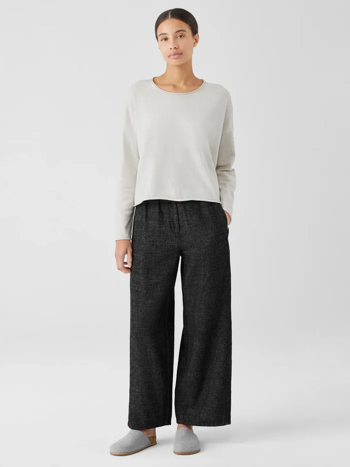 Peruvian Organic Cotton Crepe Crew Neck Top Bone Women Eileen Fisher Sweaters and Cardigans