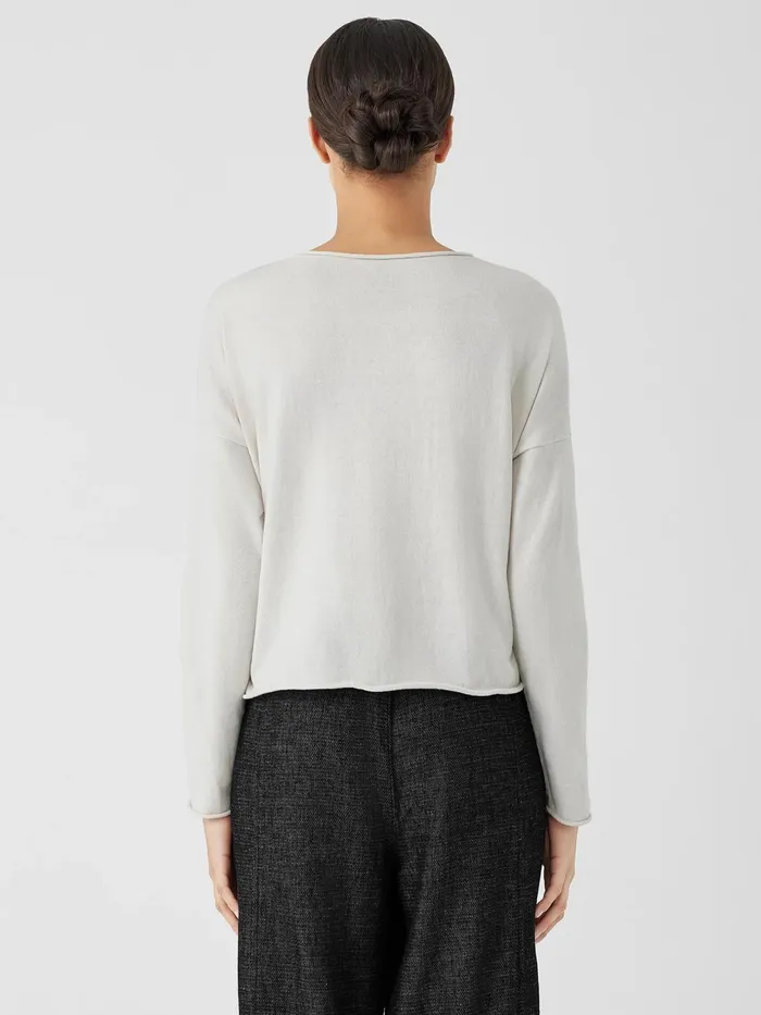 Peruvian Organic Cotton Crepe Crew Neck Top Bone Women Eileen Fisher Sweaters and Cardigans