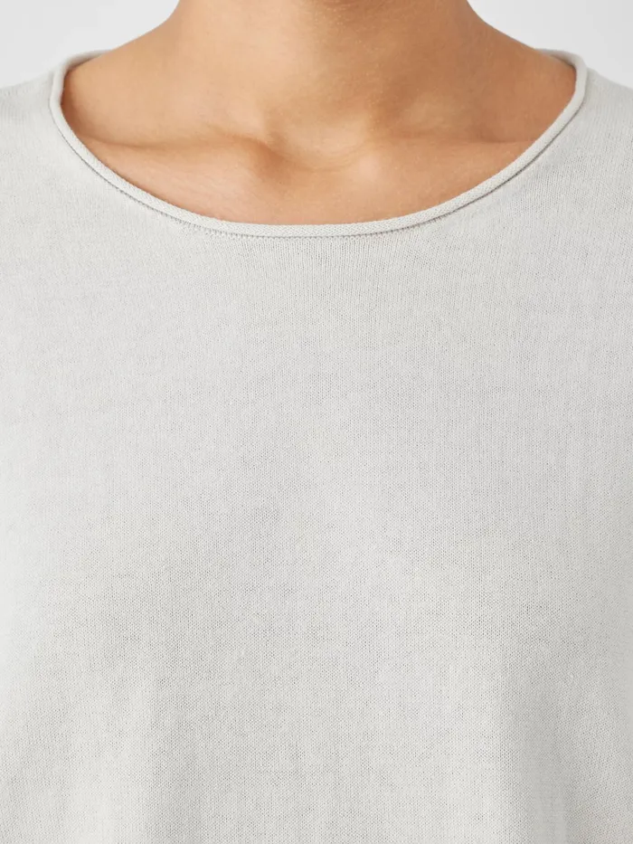 Peruvian Organic Cotton Crepe Crew Neck Top Bone Women Eileen Fisher Sweaters and Cardigans