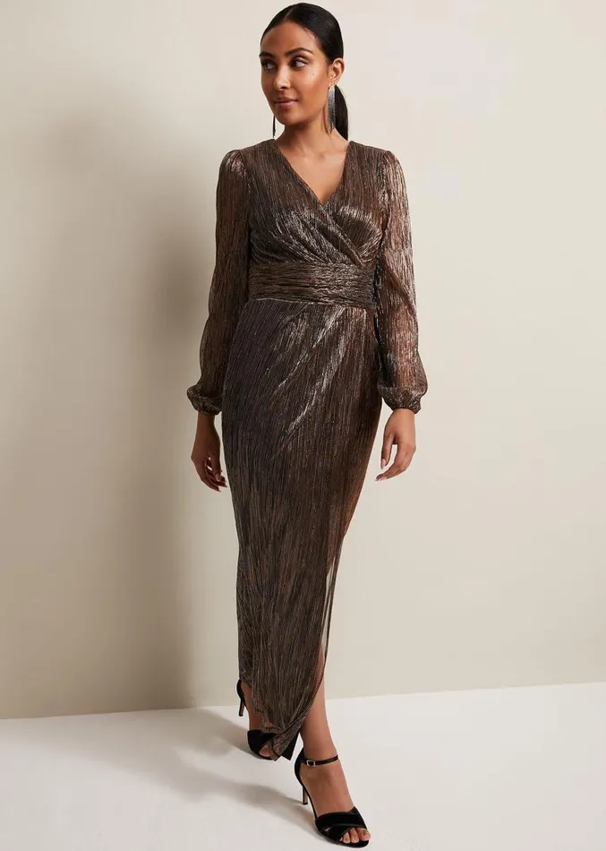 Petite Brielle Bronze Shimmer Maxi Dress Bronze Women Phase Eight Dresses