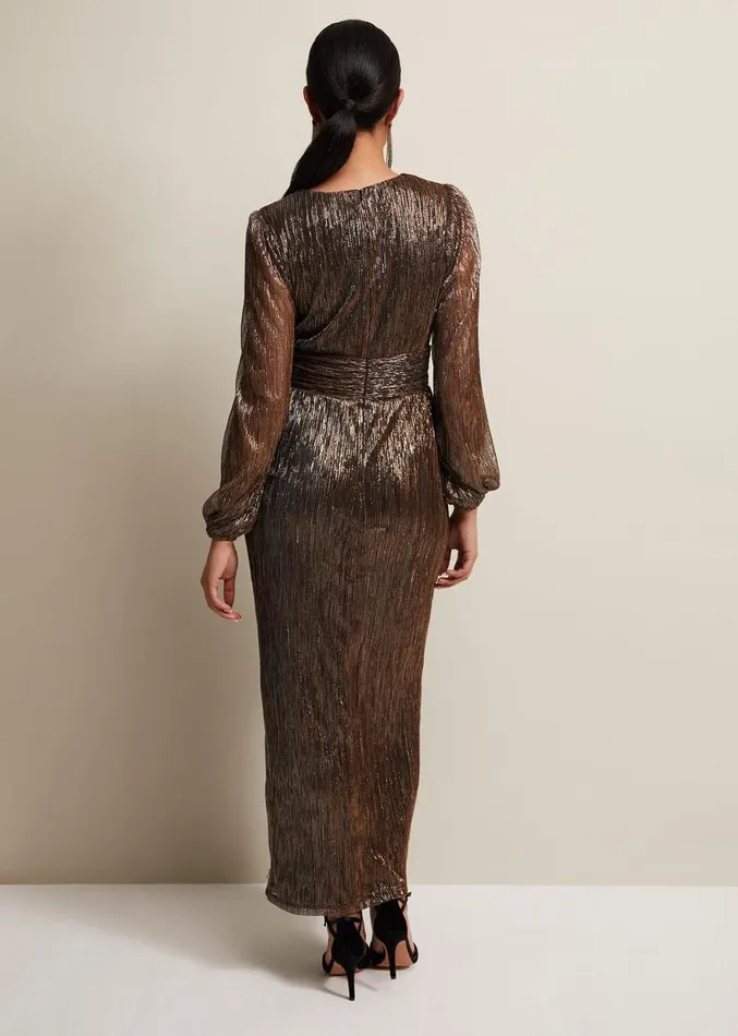 Petite Brielle Bronze Shimmer Maxi Dress Bronze Women Phase Eight Dresses