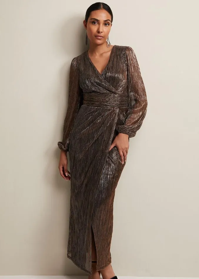 Petite Brielle Bronze Shimmer Maxi Dress Bronze Women Phase Eight Dresses
