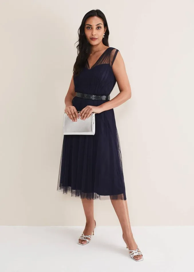 Petite Ella Tulle Dress Navy Women Phase Eight Dresses
