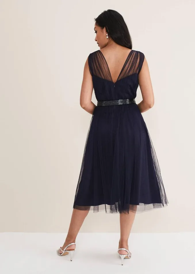 Petite Ella Tulle Dress Navy Women Phase Eight Dresses
