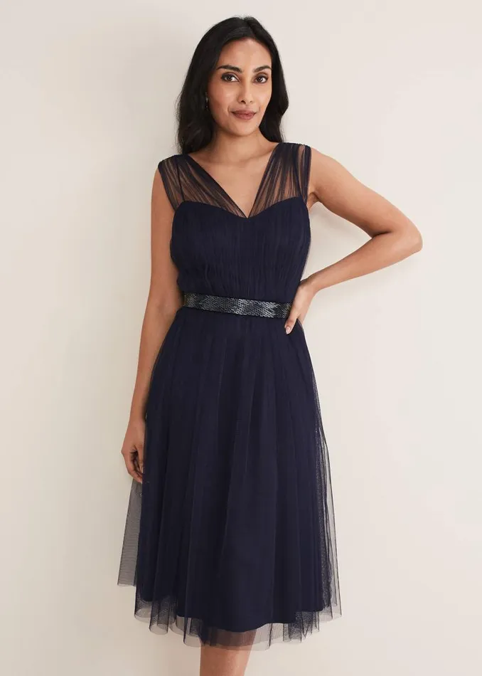 Petite Ella Tulle Dress Navy Women Phase Eight Dresses