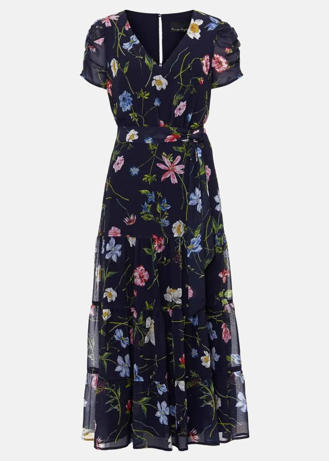 Petite Lola Floral Tiered Midi Dress Navymulti Women Phase Eight Dresses