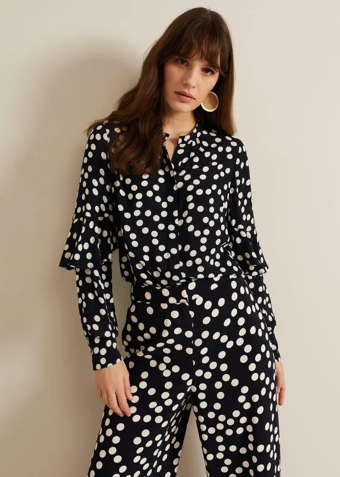 Peyton Polka Dot Frill Blouse Navy Women Phase Eight Shirts and Blouses