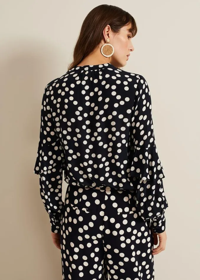 Peyton Polka Dot Frill Blouse Navy Women Phase Eight Shirts and Blouses