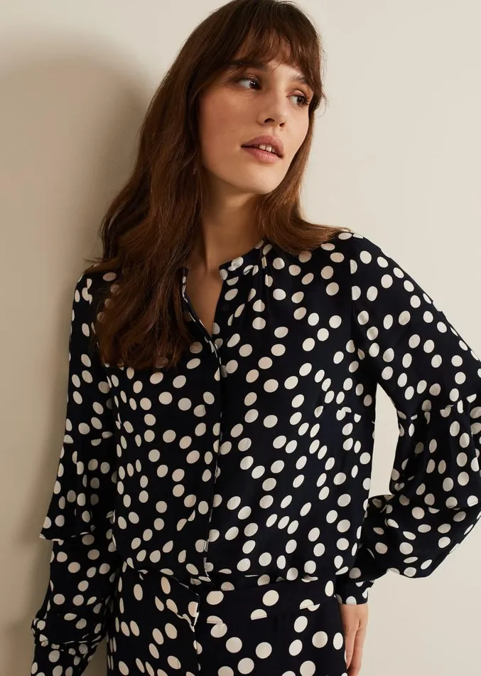 Peyton Polka Dot Frill Blouse Navy Women Phase Eight Shirts and Blouses