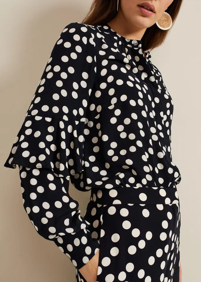 Peyton Polka Dot Frill Blouse Navy Women Phase Eight Shirts and Blouses