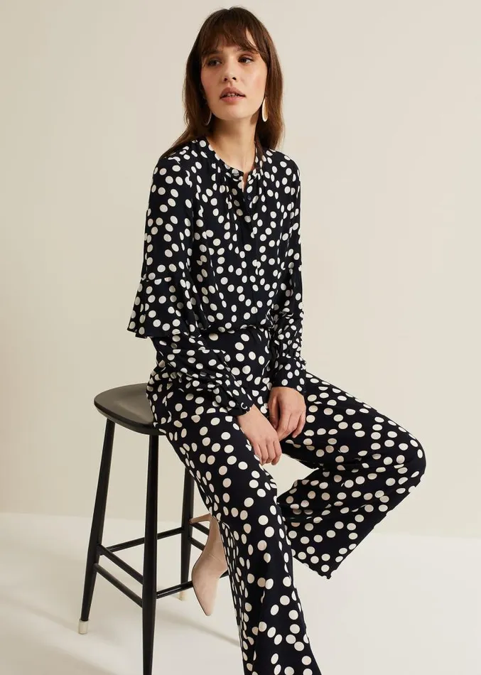 Peyton Polka Dot Frill Blouse Navy Women Phase Eight Shirts and Blouses
