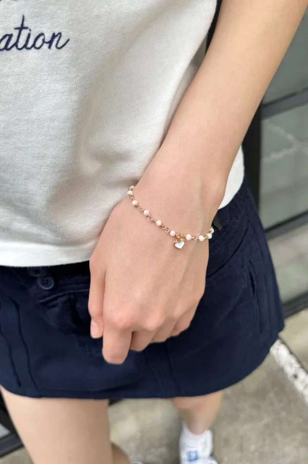 Pink Beaded Heart Charm Bracelet Gold Women Brandy Melville Jewelry