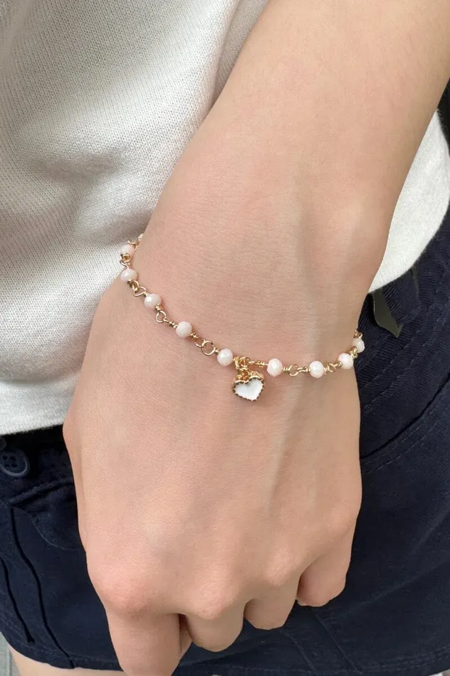 Pink Beaded Heart Charm Bracelet Gold Women Brandy Melville Jewelry