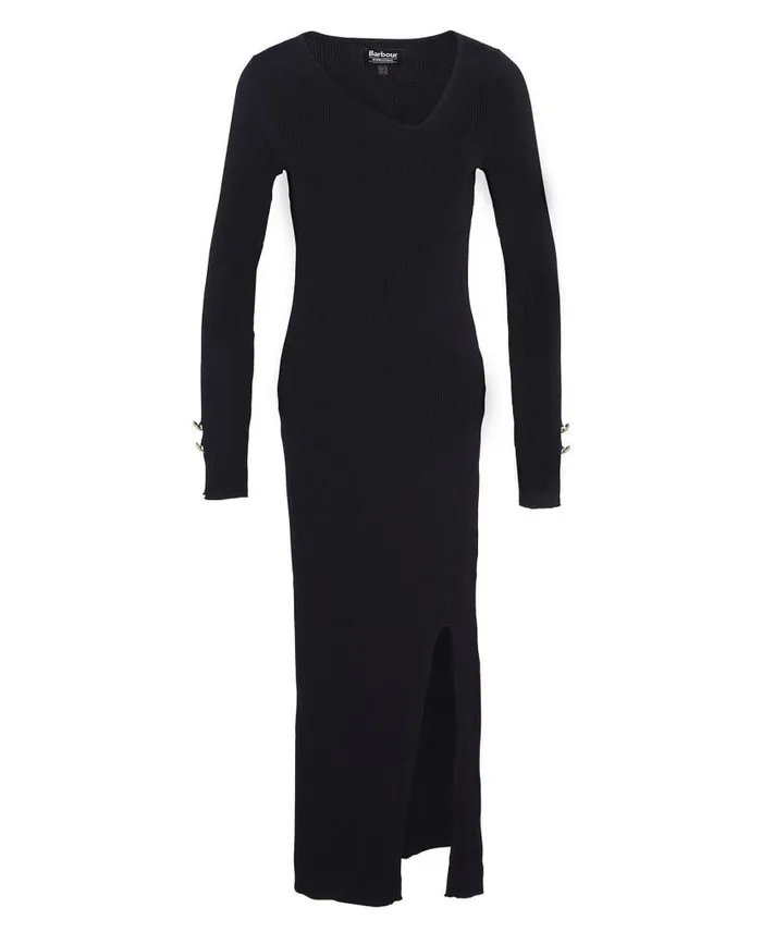 Piquet Knitted Midi Dress Classic Black Women Barbour Dresses and Skirts