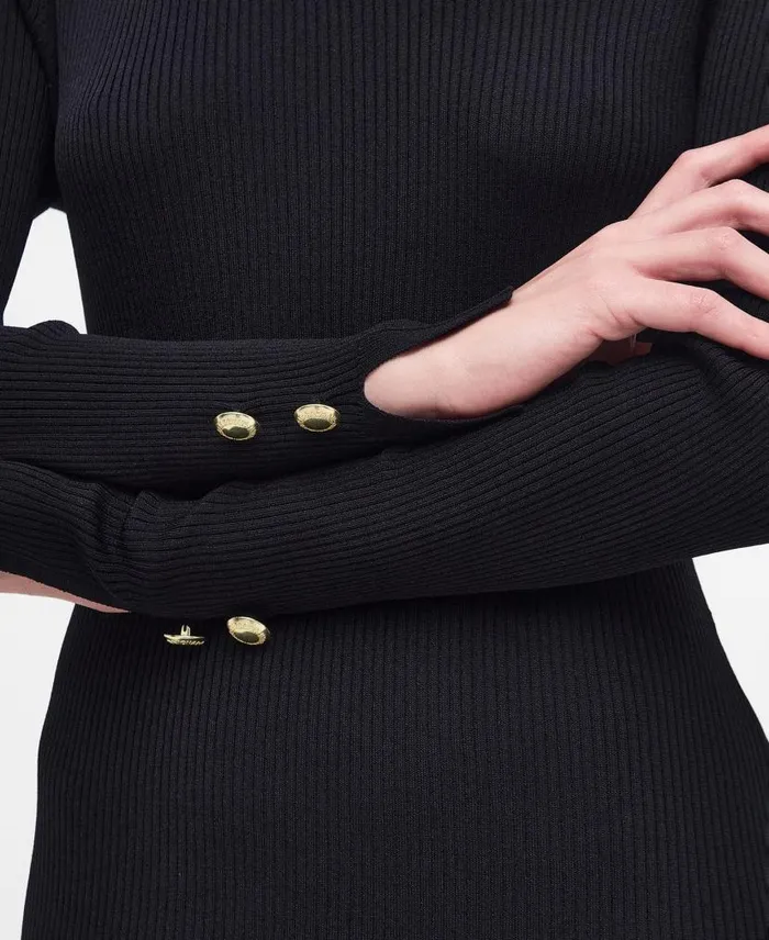 Piquet Knitted Midi Dress Classic Black Women Barbour Dresses and Skirts