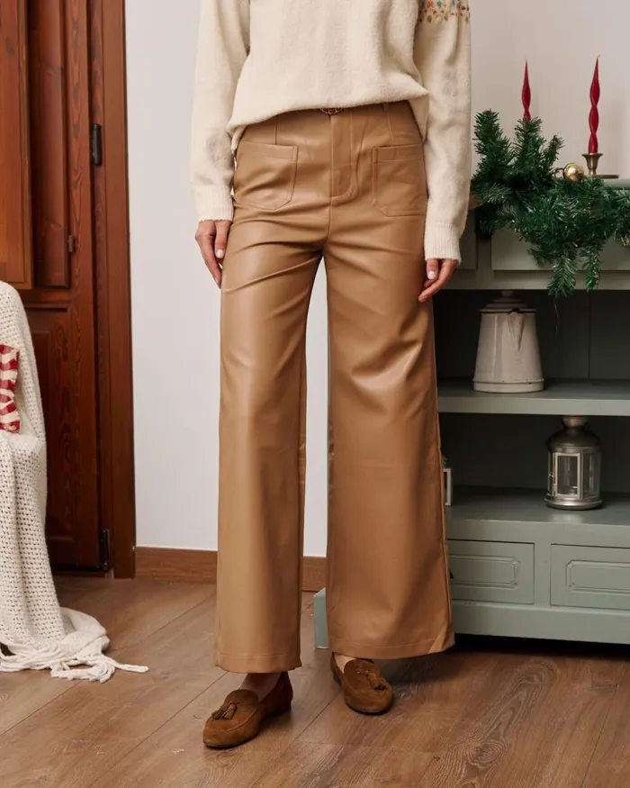 Polin Et Moi Arna Faux Leather Trousers Camel Women Trousers
