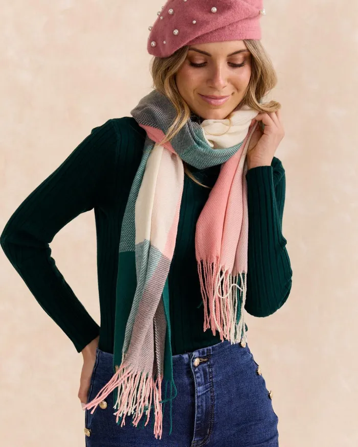 Polin Et Moi Berta Striped Scarf Rose Women Hats And Scarves