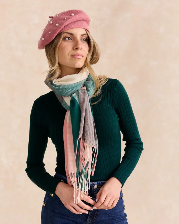 Polin Et Moi Berta Striped Scarf Rose Women Hats And Scarves Polin Et Moi Berta Striped Scarf Rose Women Hats And Scarves