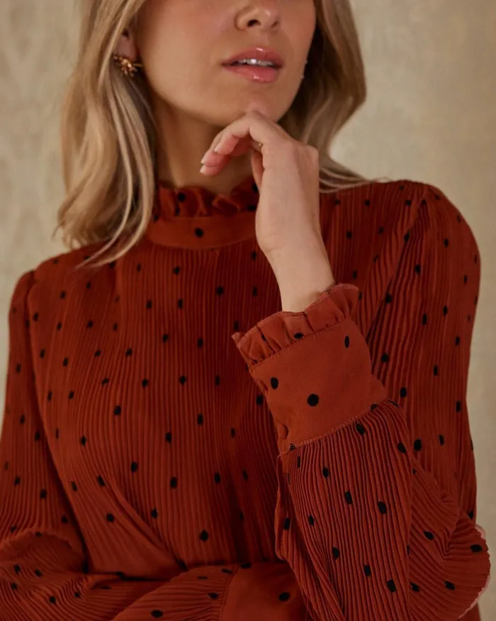 Polin Et Moi Carmen Polka Dot Blouse Terracotta Women Blouses And Shirts