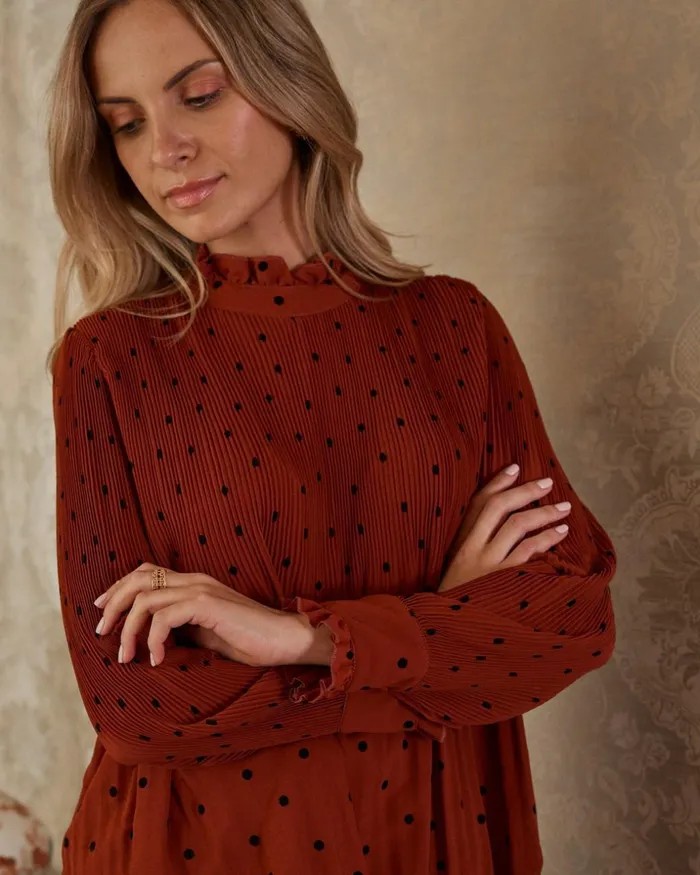 Polin Et Moi Carmen Polka Dot Blouse Terracotta Women Blouses And Shirts Polin Et Moi Carmen Polka Dot Blouse Terracotta Women Blouses And Shirts