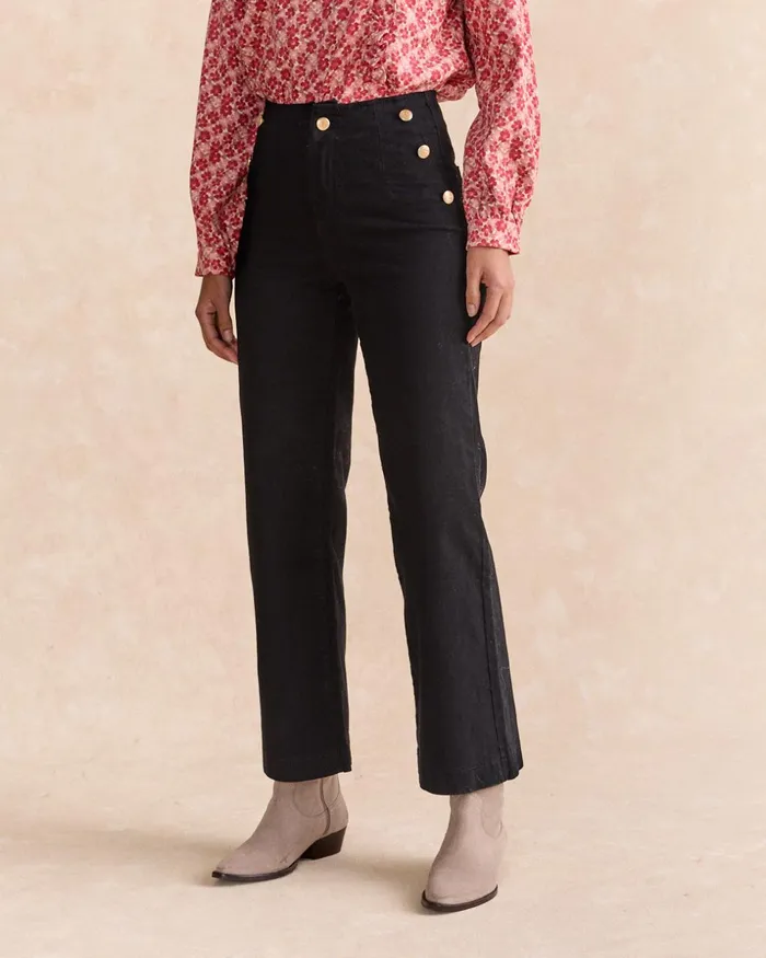 Polin Et Moi Carol Denim Pants Black Women Trousers