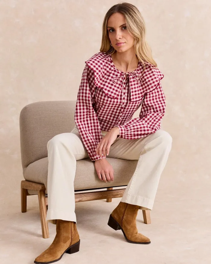 Polin Et Moi Cayetana Vichy Blouse Bordeaux Women Blouses And Shirts Polin Et Moi Cayetana Vichy Blouse Bordeaux Women Blouses And Shirts