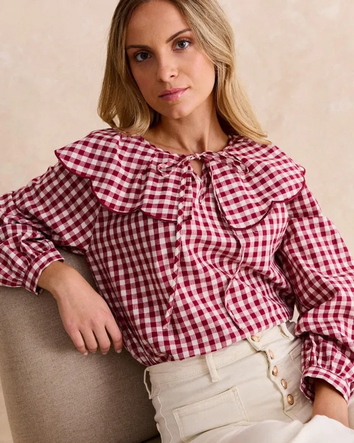 Polin Et Moi Cayetana Vichy Blouse Bordeaux Women Blouses And Shirts Polin Et Moi Cayetana Vichy Blouse Bordeaux Women Blouses And Shirts