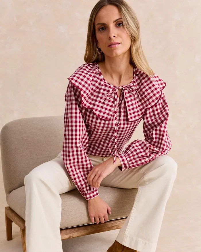 Polin Et Moi Cayetana Vichy Blouse Bordeaux Women Blouses And Shirts Polin Et Moi Cayetana Vichy Blouse Bordeaux Women Blouses And Shirts