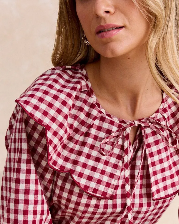 Polin Et Moi Cayetana Vichy Blouse Bordeaux Women Blouses And Shirts Polin Et Moi Cayetana Vichy Blouse Bordeaux Women Blouses And Shirts