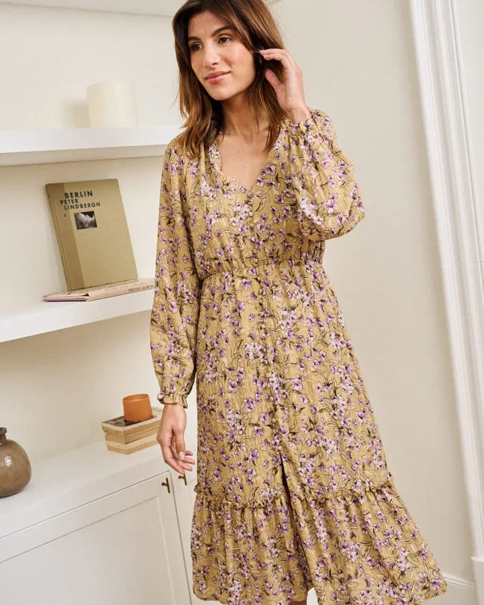 Polin Et Moi Ciela Flowers Dress Beige Women Dresses And Jumpsuits
