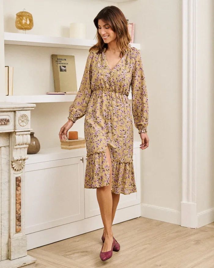 Polin Et Moi Ciela Flowers Dress Beige Women Dresses And Jumpsuits