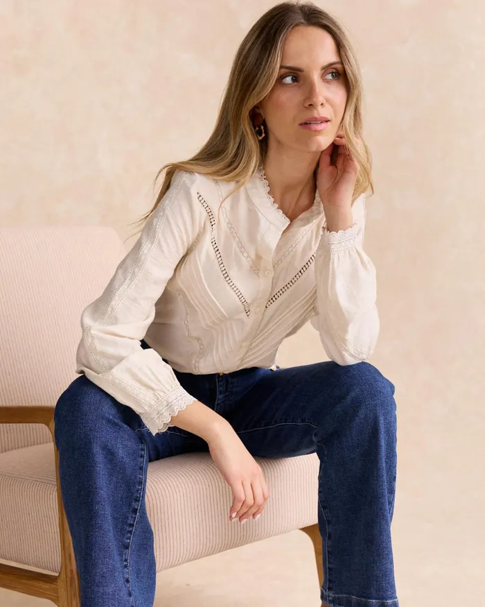 Polin Et Moi Estela Embroidered Shirt White Women Blouses And Shirts