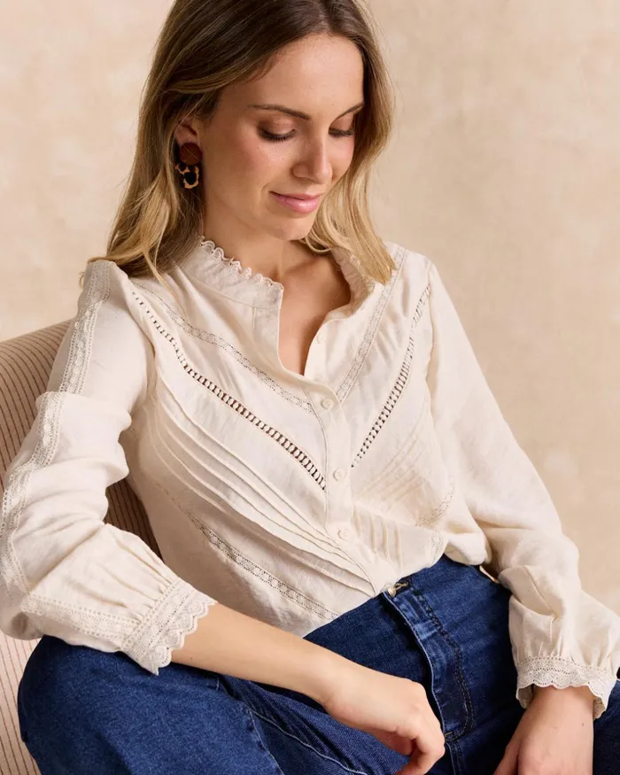 Polin Et Moi Estela Embroidered Shirt White Women Blouses And Shirts
