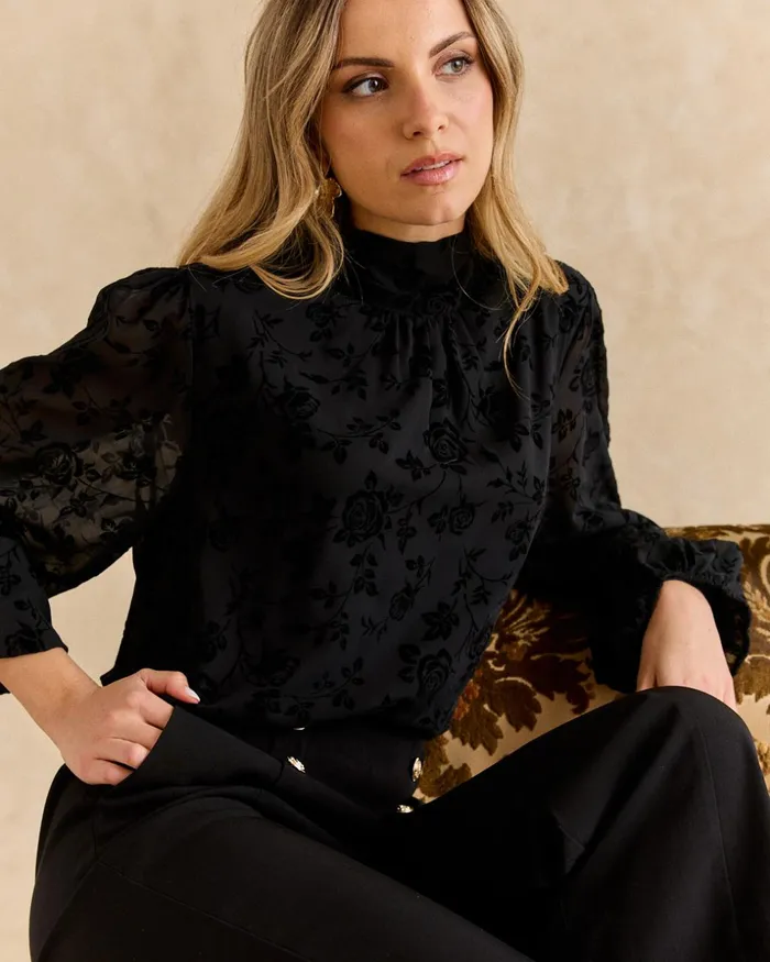Polin Et Moi Flocked Blouse Soria Black Women Blouses And Shirts Polin Et Moi Flocked Blouse Soria Black Women Blouses And Shirts