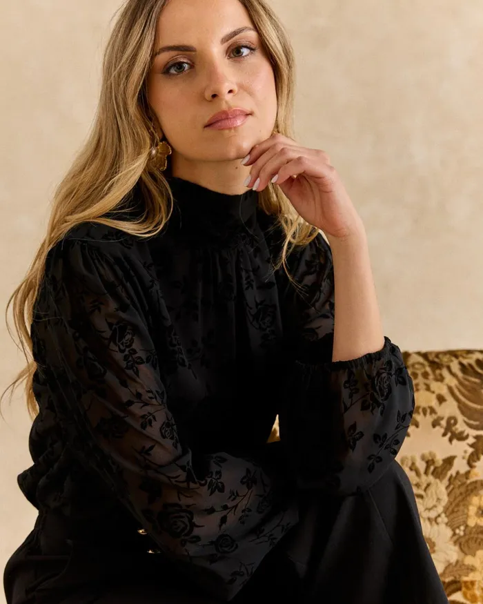Polin Et Moi Flocked Blouse Soria Black Women Blouses And Shirts Polin Et Moi Flocked Blouse Soria Black Women Blouses And Shirts