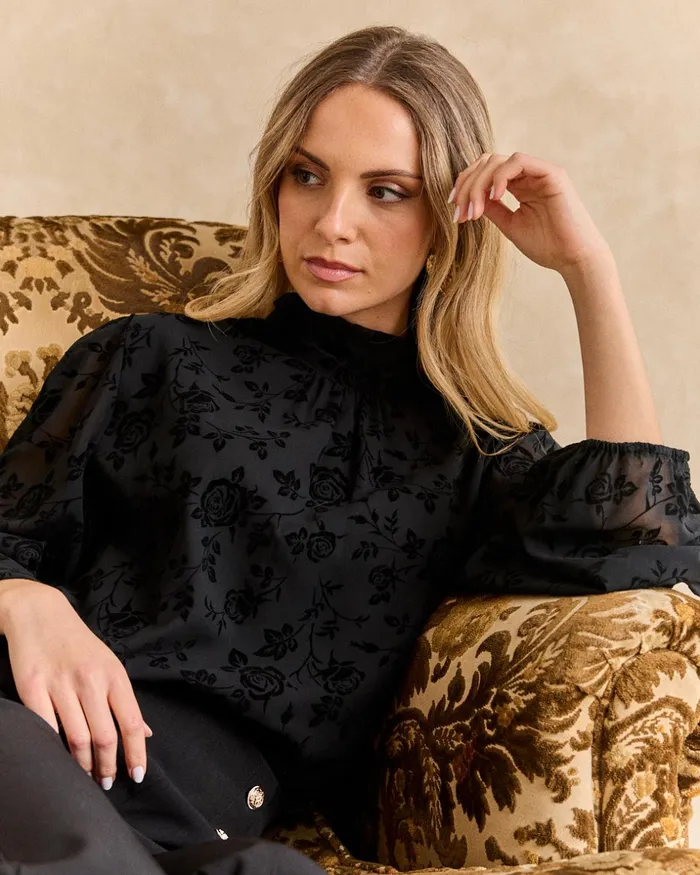Polin Et Moi Flocked Blouse Soria Black Women Blouses And Shirts Polin Et Moi Flocked Blouse Soria Black Women Blouses And Shirts