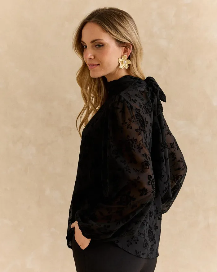 Polin Et Moi Flocked Blouse Soria Black Women Blouses And Shirts Polin Et Moi Flocked Blouse Soria Black Women Blouses And Shirts