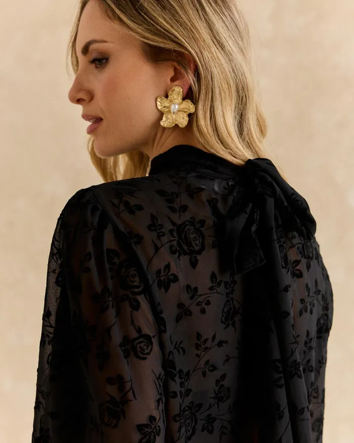 Polin Et Moi Flocked Blouse Soria Black Women Blouses And Shirts Polin Et Moi Flocked Blouse Soria Black Women Blouses And Shirts