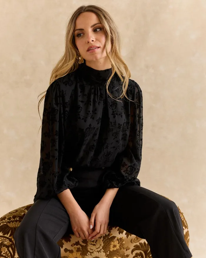 Polin Et Moi Flocked Blouse Soria Black Women Blouses And Shirts Polin Et Moi Flocked Blouse Soria Black Women Blouses And Shirts